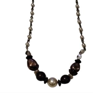 Cultured Pearl Necklace  Silver Bronze Pearl White Pearl Unisex